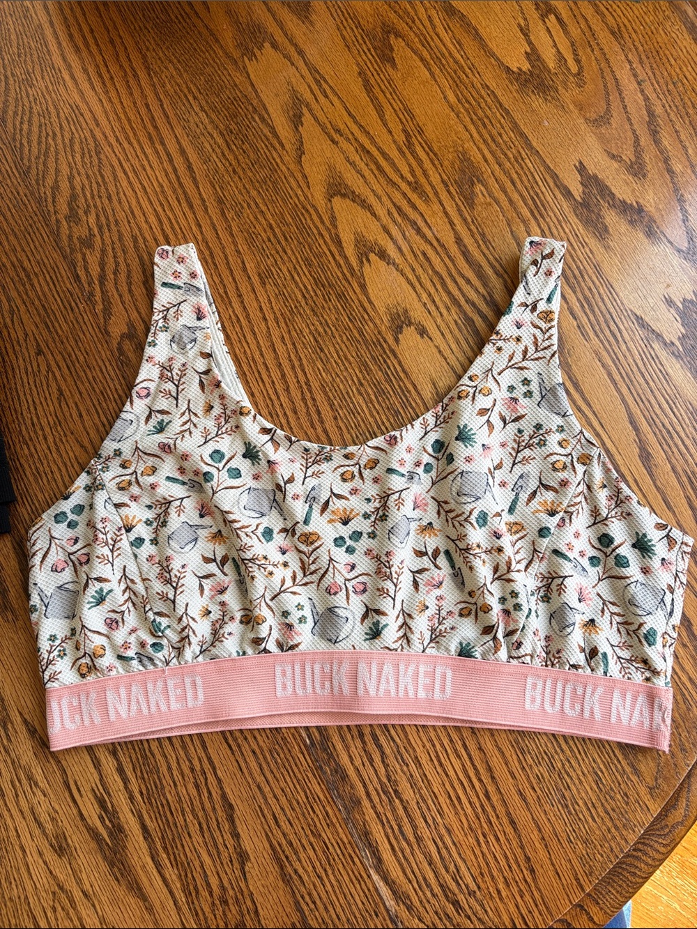 Duluth Trading Co Buck Naked Floral Scoop Bralette with Pink Band